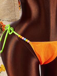 Amplova Conjunto de Maiô Bikini Sexy Feminino, Adequado para Férias, Design Fofo Bicolor Fluorescente, Ideal para Praia - Laranja - Visão 3