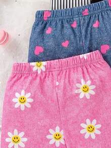 4 pezzi Pantaloncini casual, comodi, dolci e carini per ragazze, con stampe floreali, a righe, a margherite, a cuori, a fragole, adatti per la scuola, le vacanze, l'uso quotidiano, multicolore per l'estate - Multicolore - Visualizzare 3
