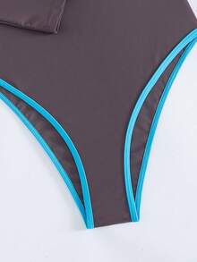 Swim SPRTY 1pc Solid Color Backless Design Women One-Piece Swimsuit - Maroon - View 5