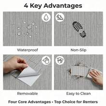 Madebyblanc 1 Roll Light Gray Wood Grain Peel And Stick Floor Sticker, 11.8" / 17.5" Width Options, Waterproof Self Adhesive Vinyl Floor Decal With Free Installation Kit, Removable Non-Slip Renter Friendly Floor Covering For Home DIY Renovation - Oak floor sticker - light gray - View 4