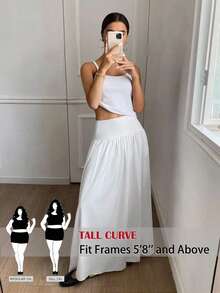 SHEIN Tall CURVE 大码纯色简约休闲半身裙 - 白色 - 查看 8