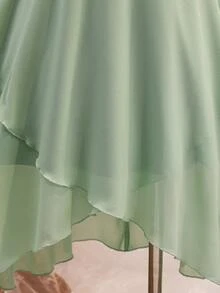 女童圆领绿色网纱腰身连衣裙，女童无袖绿色连衣裙，优雅高贵，适合婚礼、派对、聚会等场合，公主裙 - 綠色 - 查看 3