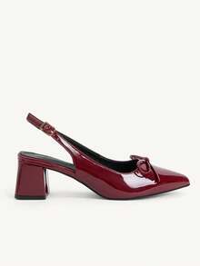CUCCOO CHICEST Women's Romantic Elegant Pointed Toe Bowknot Thick Heel Sandals, Burgundy PU Leather Open Toe Backless High Heel Shoes For Wedding, Party, Date, Versatile For All Seasons - Burgundy - View 3