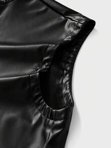 AXEPEAK Áo vest nam cổ chữ V bằng da PU màu trơn, kiểu dáng thường ngày. - màu đen - Xem 5