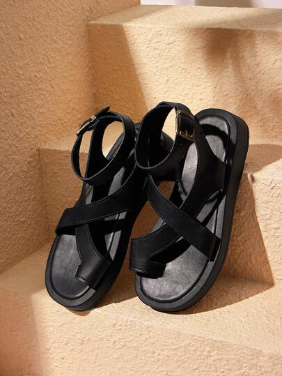HighSole Giày sandal cao gót nữ mùa hè 2026, kiểu dáng thời trang mới, thoải mái, có khóa cài, đế platform, kiểu La Mã, đế bằng.