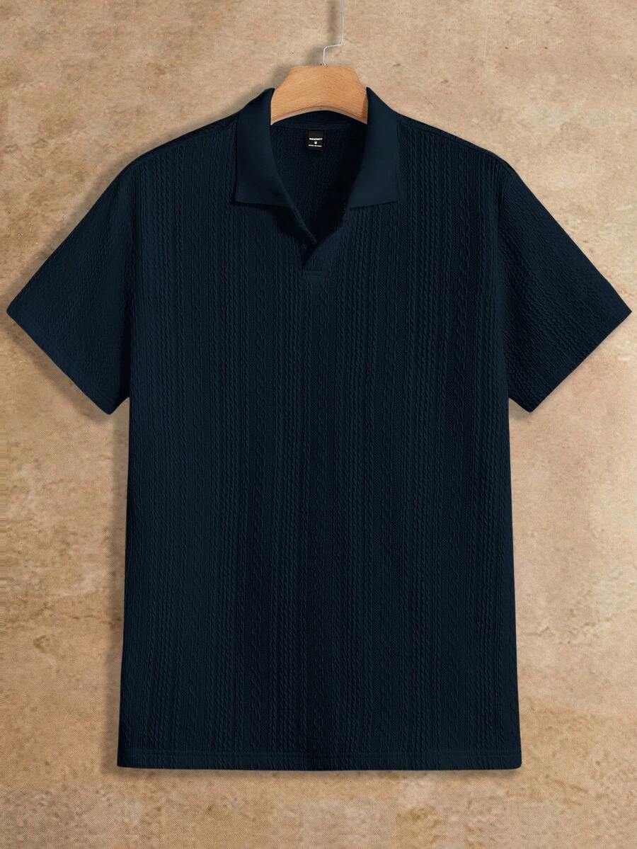 HIMLAND Áo polo nam dệt kim ngắn tay màu trơn phong cách casual, đa năng cho mùa hè, đi du lịch, quà tặng Ngày của Cha - Màu xanh hải quân - Xem 1
