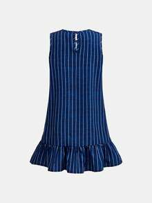 Đầm ngắn kẻ sọc cho bé gái, thích hợp cho mùa xuân/hè, phong cách thường ngày, thời trang, đa năng, dự tiệc, đi chơi, chụp ảnh cùng chị em, công viên, cắm trại, kỳ nghỉ, thư giãn hàng ngày, khu nghỉ dưỡng Hawaii, trang phục đi biển. - Màu xanh lam - Xem 2