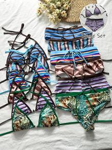 Swim Chiccia Bộ bikini tankini nữ thắt nơ đính cườm, dây rút, họa tiết sọc ngẫu nhiên. - Nhiều màu - Xem 7