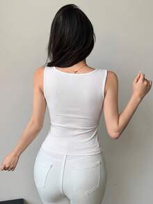 DAZY Women's Solid Color Ribbed Casual Basic Camisole Summer Golf White - White - View 4
