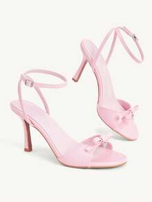 CUCCOO CHICEST 女款粉色鏡面時尚優雅宴會婚禮圓頭腳踝綁帶高跟涼鞋 - 粉色鏡面PU - 查看 5