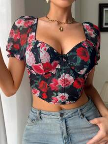 Myrelith 1pc Romantic Petal Sleeve Fishbone Design Underwire Bra Top For Women - Black - View 1