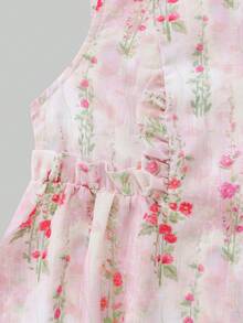 Franclia Women's Floral Print Pleated Casual Versatile Daily Wear Shirt - Pink - View 3