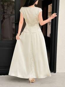 Feyla Sling Splicing Lace Blouse + Skirt 2 Pieces Set - Apricot - View 6
