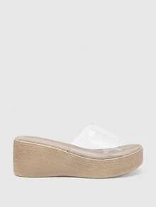 Glitzique Sandalias de cuña con suela gruesa, de tacón, de punta abierta y transparentes, cómodas y ligeras para mujer, esenciales para viajar - transparente - Ver 5