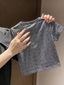 SHEIN Kaos Kasual Lengan Pendek Leher Bulat Motif Bunga untuk Bayi Perempuan - MultiWarna - View 2