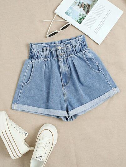 SHEIN Holidaya Shorts vaqueros casuales con bolsillos para mujer talla grande