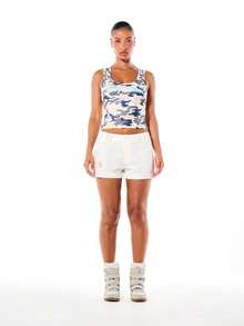 BABYPHAT Shorts Cargo Utilitárias de Cintura Média, Tecido Relaxado, Casual de Verão, Comprimento até o Joelho, com Bolsos Laterais - Branco - Visão 3
