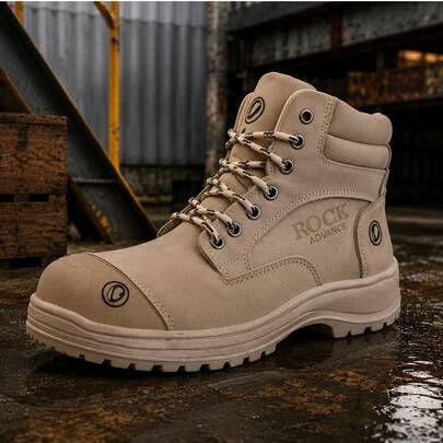 Zapatos De Trabajo Rock Working Para Hombre Hechos De Piel Con Casco Reforzado Comodos Y Resistentes Lisos