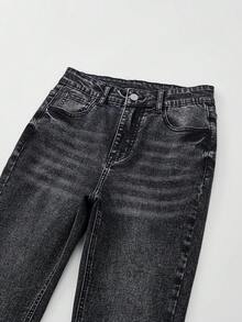 SHEIN Quần jeans ống loe co giãn, đa năng, phổ biến thời trang Y2K dành cho các cô gái tuổi teen. - màu đen - Xem 4