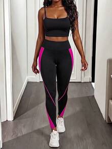 Exploreva Leggings deportivos sin costuras de cintura alta con bloques de color para mujer - Multicolor - Ver 3
