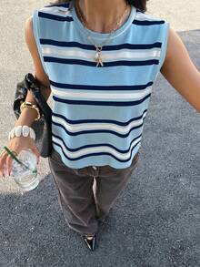 Siren Gaze Áo tank top kẻ sọc thường ngày dành cho nữ - Màu xanh lam - Xem 3