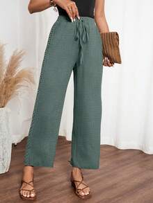 EMERY ROSE Pantalones con efecto de mezclilla y adorno floral en los lados para mujer - Verde Oscuro - Ver 3
