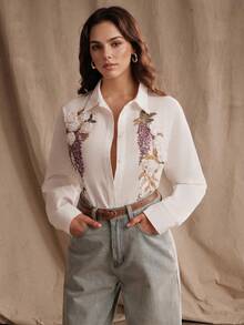 Anewsta Summer Fresh & Romantic 3D Floral Pure White Blouse For Women - White - View 5