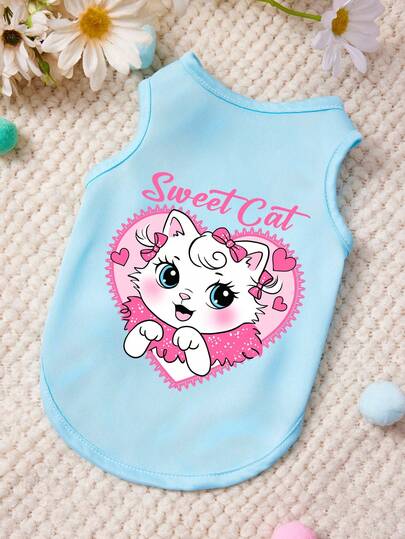 PETSIN 1 Áo khoác cho thú cưng với họa tiết chữ hình mèo con dễ thương, kiểu dáng giản dị, mềm mại và thoáng khí, màu xanh dương, chống rơi cho thú cưng.