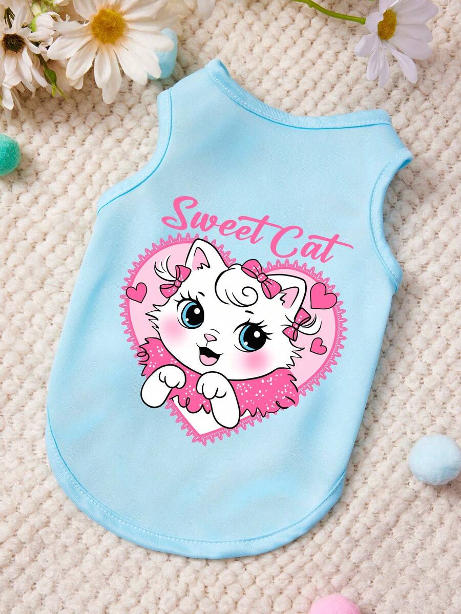 PETSIN 1 Áo khoác cho thú cưng với họa tiết chữ hình mèo con dễ thương, kiểu dáng giản dị, mềm mại và thoáng khí, màu xanh dương, chống rơi cho thú cưng. - Màu xanh lam - Xem 1