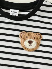 SHEIN Bộ 6 món áo thun ngắn tay và quần short in hình gấu bông dễ thương cho bé trai/bé gái, bộ quần áo mùa hè cho bé trai, phong cách đường phố. - Nhiều màu - Xem 6