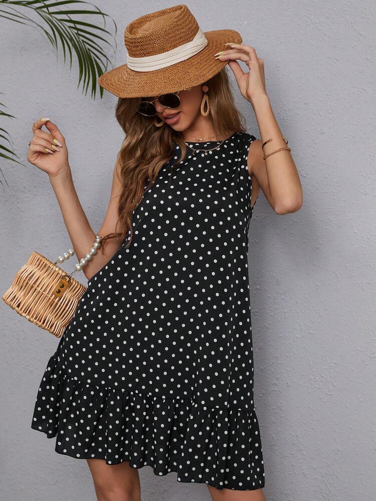 Polka Dot Ruffle Hem Dress,Tea Party Dress,Summer Dresses For Women