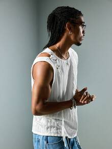 ROMWE MEN Áo tank top nam dây chéo, kiểu dáng thường ngày, thích hợp cho mùa xuân/hè. - trắng - Xem 6