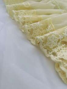 Cévolie French Style Ruffled Lace Cap Sleeve Waist Cinched Short Dress, Light Yellow - Yellow - View 4