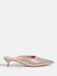 CUCCOO TILAWA Women's Shoes Pointed Rose Gold Rhinestone Decorative Kitten Heel Gorgeous Wear Dinner Shoes High Heels Shoes - Rose Gold - View 2