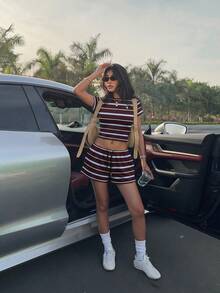 Muchica 2025 New Women's Casual Bow Rabbit Print Loose Short 2 Pieces Set, Daily Wear - Multicolor - View 4