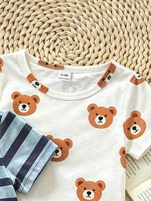 SHEIN Playful Pals Bộ đồ dệt kim 3 món họa tiết khủng long cho bé, áo thun ngắn tay, thích hợp cho mùa xuân/hè. - Nhiều màu - Xem 5