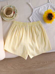 2pcs/Set Tween Girls Casual Striped Loose Shorts, Suitable For Spring/Summer Beach, Vacation, Home Wear - Yellow - View 5