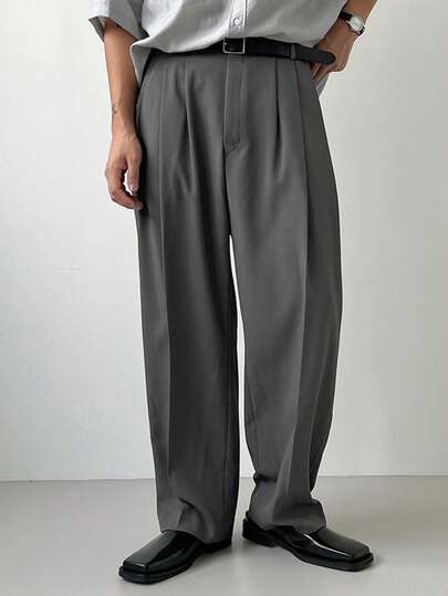 DAZY Long Solid Gray Formal Suit Pants For Men