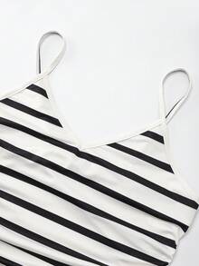 SHEIN Raffinéa Women's Summer Camisole, Black And White Striped Spaghetti Strap Camisole Top With Side Ruched Tie Bow Detail Vacation Coastal - Multicolor - View 5