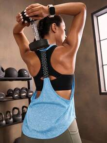 Powerista Áo tank top dáng rộng kiểu racerback - Màu xanh lam - Xem 8