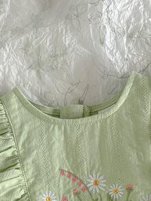 Loomiva Gaun Bayi Perempuan Motif Bunga Leher Bulat Lengan Pendek dengan Hiasan Ruffle di Pinggang - Hijau - View 8