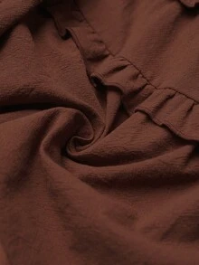 SoleilVie 咖啡色棉混纺波西米亚风方领荷叶边度假梭织衬衫夏季服装 - 棕色 - 查看 8