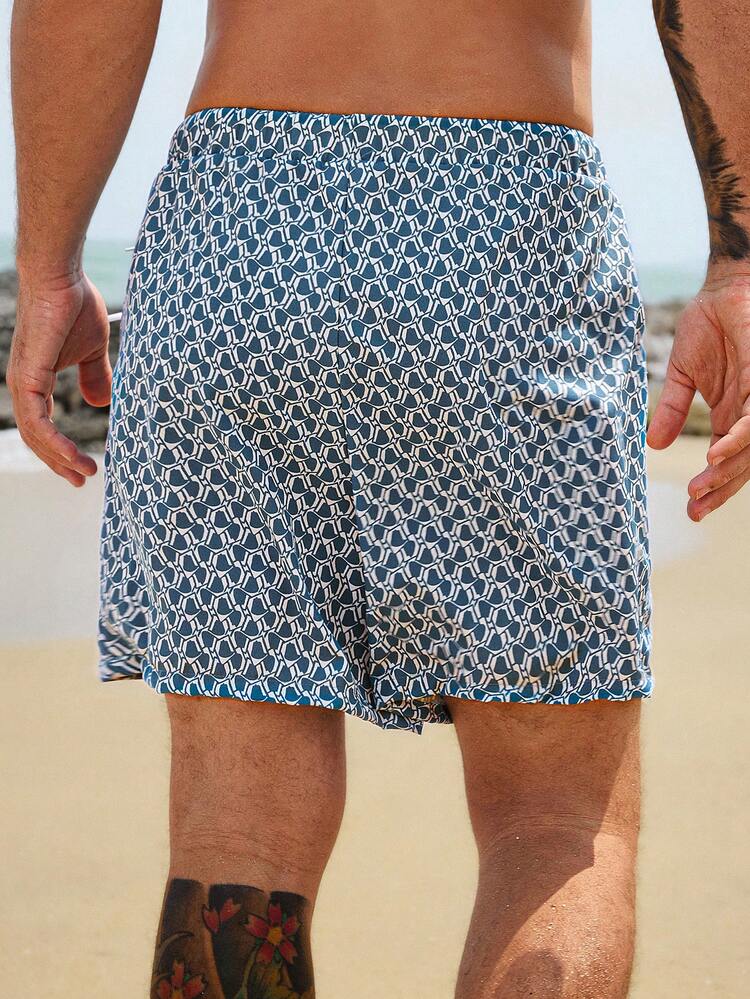Men's Colorful Floral Print Short Beach Shorts, Summer