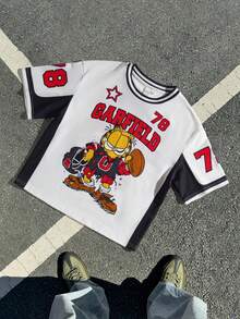 GARFIELD | SHEIN Tween Boy Letter Print Short Sleeve Casual T-Shirt, - White - View 1