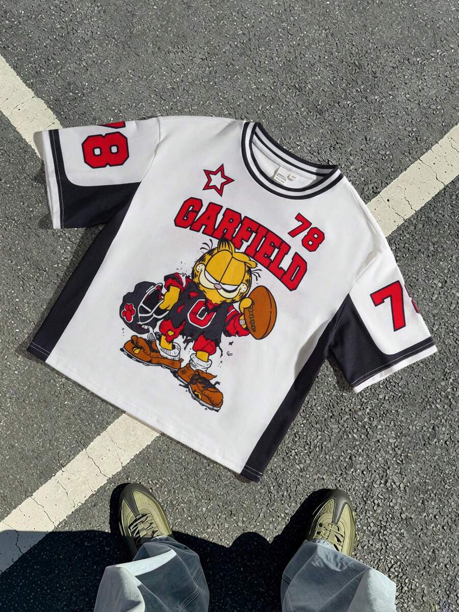 GARFIELD | SHEIN Tween Boy Letter Print Short Sleeve Casual T-Shirt, - White - View 1