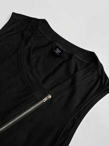 GlowEve CURVE Plus Size Women Solid Color Zipper Pleated Casual Versatile Daily Wear Top - Black - View 5