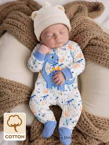 Cozy Pixies Bộ áo liền quần dài tay cổ tròn mềm mại họa tiết khủng long hoạt hình cho bé trai/bé gái sơ sinh, bộ ngủ có khóa kéo bằng sợi tre, quần áo ngủ có khóa kéo cho bé sơ sinh, quần áo trẻ sơ sinh unisex, bộ đồ ngủ ấm áp cho bé trai, túi ngủ in hình khủng long cho bé sơ sinh, bộ đồ ngủ liền thân dài tay mềm mại có chân cho trẻ sơ sinh, thiết kế dễ thương. - Màu xanh lam - Xem 9