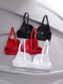 EmpressEnvy 3pcs Solid Color Underwire Padded Full Coverage Seamless Bras - Multicolor - View 3