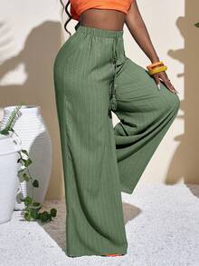 Slaydiva Women's Full Length Geometric Green Casual Vacation Wide Leg Pants - Hunter Green - View 5