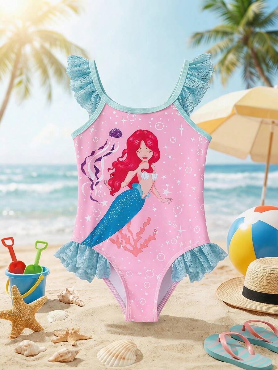 SHEIN Traje de baño de una pieza con estampado minimalista para niña